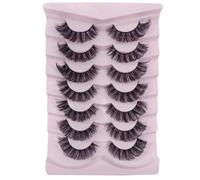 Eyelashes, Russian Strip Lashes, Eye Natural Look, D Curly, Fluffy, 3D Effect, Cat Eye, Soft Fake Lashes, Pack of 7 Pairs (D8)
