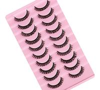 Eyelashes Russian Strip Lashes Natural Fluffy Wispy D Curly Effect Hybrid Strip Lashes Look Like Extensions 10 Pairs (D-01)
