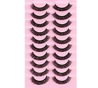Eyelashes Russian Strip Lashes Natural Fluffy Wispy D Curly Effect Hybrid Strip Lashes Look Like Extensions 10 Pairs (D-03)