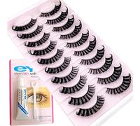 Eyelashes With Glue False Russian Strip Lashes Wispy Fluffy Natural Look Lashes Kit,10Pairs Pack Lashes Extension For Lady Girls Dating Makeup Wedding