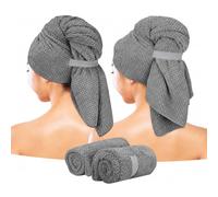 Eyeleaf Microfiber Hair Drying Towels,100 x 60cm,Quick Dry,Super Absorbent, for Long,Thick, Curly Hair 2pcs (Grey)