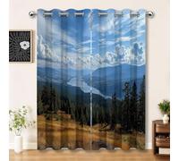 Eyelet Blackout Blue Curtains, Natural Lscape Forests Rivers Grassls Blue Skies Clouds Printed Thermal Insulated Curtains for Bedroom Living Room, Window Drapes 66 x 72 Inch (Width x Length) 2 Panels