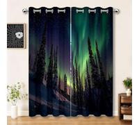 Eyelet Blackout Color Curtains, Natural Lscape Northern Lights Snowscape Pine Forest Printed Thermal Insulated Curtains for Bedroom Living Room, Window Drapes 66 x 90 Inch (Width x Length) 2 Panels