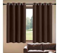 Eyelet Blackout Curtains 150 x 184 cm Thermal Insulated Material Kitchen Curtains, Ring Top for Classical Bedroom, Brown