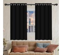 Eyelet Blackout Curtains 380 x 150 cm Soft Thermal Insulated Black Out Privacy Window Curtain Drapes for Living Room Bedroom Windows Nursery, Black