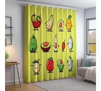 Eyelet Blackout Curtains 65 inch Long - Cartoon Fruit Vegetables Decor Thermal Curtains for Bedroom Living Room, Green Energy Efficient Opaque Curtain Drapes 2 Panels W 29.5" x L 65"