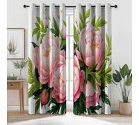 Eyelet Blackout Curtains 65 inch Long - Countryside Flowers Peonies Decor Thermal Curtains for Bedroom Living Room, Pink Energy Efficient Opaque Curtain Drapes 2 Panels W 29.5" x L 65"