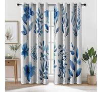Eyelet Blackout Curtains 65 inch Long - Minimalism Flowers Line Art Decor Thermal Curtains for Bedroom Living Room, Blue Energy Efficient Opaque Curtain Drapes 2 Panels W 29.5" x L 65"