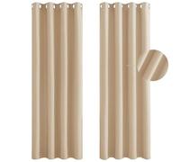 Eyelet Blackout Curtains 90 x 90 cm Energy Saving Thermal Insulated Curtains Blackout Eyelet Blackout Curtains with Eyelet for Bedroom, Beige