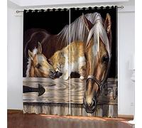 Eyelet Blackout Curtains Animal Horse Thermal Insulated Room Darkening Curtains for Plain Room darkening Nursery Bedroom Windows treatment size:2X W66 inchx L72 inch