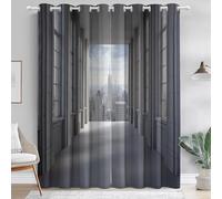 Eyelet Blackout Curtains Architecture Space City Thermal Insulated,Curtains for Living Room W 46" x L 90" (2 Panels) Semi Sheer Gray Light Blue