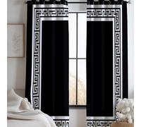 Eyelet Blackout Curtains Black, Simple Noise Reducing Thermal Window Drapes with Gr order Pattern for All Seasons, Stain Resistant & UV Protection Curtains, W 46" x L 54" (2 Panels)