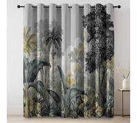 Eyelet Blackout Curtains, Colorful Soft Thermal Insulated Curtains, Luxury Modern Rainforest Landscape Plants Print Pattern, Opaque Curtain for Bedroom Living Room 66 × 72 Inch 2 Panels