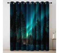 Eyelet Blackout Curtains, Colorful Soft Thermal Insulated Curtains, Nature Winter Forest Aurora Print Pattern, Opaque Curtain for Bedroom Living Room 46 × 54 Inch 2 Panels