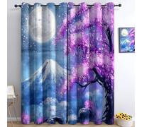 Eyelet Blackout Curtains Fantasy Snowy Mountains Cherry Blossom Trees Thermal Insulated Noise Reducing Printed Curtains Colorful Home Decoration Blackout Curtains W 46" x L 54" (2 Panels)