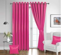Eyelet Blackout Curtains For Bedroom Including 2 Cushion Covers, 2 Brackets & Tiebacks, Thermal Insulated Ring Top Window Treatments Curtain Pairs For Living Room (90 X 108 Inches, Fuchsia/Pink)