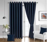 Eyelet Blackout Curtains For Bedroom Including 2 Cushion Covers, 2 Brackets & Tiebacks, Thermal Insulated Ring Top Window Treatments Curtain Pairs For Living Room (90 X 72 Inches, Navy Blue)