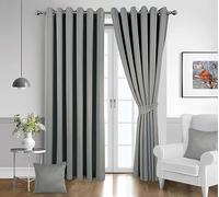 Eyelet Blackout Curtains For Bedroom Including 2 Cushion Covers, 2 Brackets & Tiebacks, Thermal Insulated Ring Top Window Treatments Curtain Pairs For Living Room (66 X 90 Inches, Charcoal Grey)