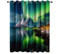 Eyelet Blackout Curtains for Bedroom, Nature Mountains Aurora Lake Printed Curtains Green Blue Privacy Protection Thermal Insulated Curtain for Living Room Baby Nursery, W46 x L90 Inch (2 Panels)