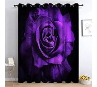 Eyelet Blackout Curtains for Bedroom Soundproof Thermal Insulated Ring Top Kitchen Gothic Purple Roses Curtain Dark Black Background 59 x 65 in, 2 Pieces Curtains for Office Children's Bedroom