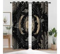 Eyelet Blackout Curtains for Living Room W 43.5" x L 85" 2 Panels, Noise Reduction & Heat Insulation Bohemian Astrology Sun Moon Stars Printed Curtains for Boys and Girls' Bedrooms, Black