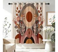 Eyelet Blackout Curtains for Living Room W 46" x L 54" 2 Panels, Noise Reduction & Heat Insulation Bohemian Vintage Geometric Butterfly Floral Printed Curtains for Boys and Girls' Bedrooms, Beige