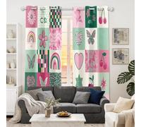 Eyelet Blackout Curtains for Living Room W 46" x L 54" 2 Panels, Noise Reduction & Heat Insulation Vintage Chic Floral Butterfly Rainbow Printed Curtains for Boys and Girls' Bedrooms, Multicoloured