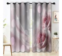 Eyelet Blackout Curtains for Living Room W 46" x L 72" 2 Panels, Noise Reduction & Heat Insulation Modern Romantic Floral Roses Stars Printed Curtains for Boys and Girls' Bedrooms, Pink White