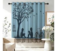 Eyelet Blackout Curtains for Living Room W 52" x L 63" 2 Panels, Noise Reduction & Heat Insulation Childlike Nostalgic Childhood Silhouette Printed Curtains for Boys and Girls' Bedrooms, Blue