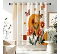 Eyelet Blackout Curtains for Living Room W 55" x L 102" 2 Panels, Noise Reduction & Heat Insulation Vintage Poster Sun Floral Butterfly Printed Curtains for Boys and Girls' Bedrooms, Multicolored