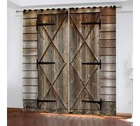 Eyelet Blackout Curtains Vintage wooden door Thermal Insulated Room Darkening Curtains for Plain Room darkening Nursery Bedroom Windows treatment size:2X W46 inchx L54 inch