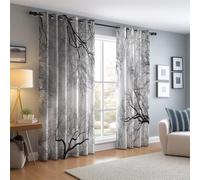 Eyelet Blackout Curtains W 50" x L 90" 2 Panels, Super Soft Abstract Minimalist Plants Woods Printed curtains - Woven brushed microfiber insulation and energy saving suitable for bedroom Grey