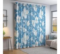 Eyelet Blackout Curtains W 52" x L 54" 2 Panels, Super Soft Minimalistic Elegant Flowers Vines Printed curtains - Woven brushed microfiber insulation and energy saving suitable for bedroom Blue
