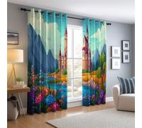 Eyelet Blackout Curtains W 52" x L 84" 2 Panels, Super Soft Fantasy Cartoon Castle Flowers Printed curtains - Woven brushed microfiber insulation and energy saving suitable for bedroom Color