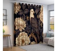 Eyelet Blackout Curtains W 52" x L 84" 2 Panels, Super Soft Retro Animals Flowers Leaves Printed curtains - Woven brushed microfiber insulation and energy saving suitable for bedroom Coffee Brown