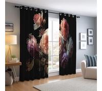 Eyelet Blackout Curtains W 52" x L 84" 2 Panels, Super Soft Vintage Oil Painting Flowers Roses Printed curtains - Woven brushed microfiber insulation and energy saving suitable for bedroom Color