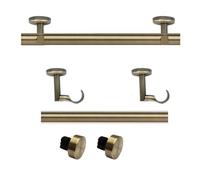 Eyelet curtain pole set, Top Ceiling fix, or Wall fixed 28mm Metal Stud finials, Antique Brass (150 cm)