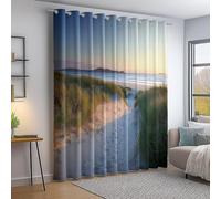 Eyelet Curtain Simple Beach Sea Printing, Gray Green Curtains Darkening Thermal W 66" x L 90" (2 Panels) for Living Room Bedroom Children's Room - Durable Not Easy to Fade