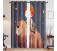 Eyelet Curtain Thermal Insulated Noise Reducing Blackout Curtains, Brown grey Animals starry sky boy 140 x 180cm For Living Room Bedroom and Study
