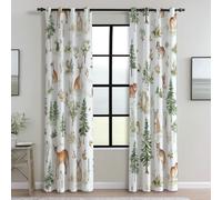 Eyelet Curtain White Print for Living Room Nursery Kids Boys Girls Bedroom Window Cartoon Woodland Animals Pattern Drapes W 46" x L 90" (2 Panels) Blackout Curtains