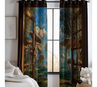 Eyelet Curtains 100% Blackout Fantasy Forest Grassland Mushrooms For Bedroom Living Room - Soft Thermal Insulated Curtains Dream 2 Panels W 92 X L 54 Inches, Print Window Drapes Multicolor