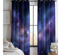 Eyelet Curtains 100% Blackout Nebula Galaxy For Bedroom Living Room - Soft Thermal Insulated Curtains Universe Space 2 Panels W 92 X L 54 Inches, Print Window Drapes Dark Blue