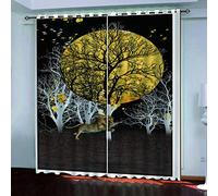 Eyelet Curtains 3D Golden Full Moon Forest Lion Printed Home Decoration Thermal Insulated Curtain For Bedroom 78x78Inch Blackout Living Room, Room Darkening, Super Soft