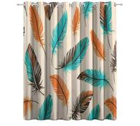 Eyelet Curtains Blackout, Room Darkening Thermal Orange green Curtains, Soft Vector feathers Printed for Bedroom, W 66" x L 90" (2 Panels)
