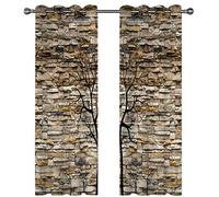 Eyelet Curtains For Living Room 200X214Cm 3D Brown Stone Dead Tree Pattern Printing Pattern, Super Soft Thermal Insulated Living Room Blackout Curtains Boys Girls Nursery Home Decoration 2 Panels
