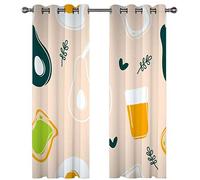 Eyelet Curtains For Living Room 200X214Cm 3D Simple Fruits And Vegetables With Orange Background And White Background Printing Pattern, Super Soft Thermal Insulated Living Room Blackout Curtains Bo