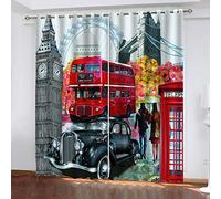 Eyelet Curtains For Living Room 234X230Cm Oil Painting London Red Bus 3D Printing Pattern, Super Soft Thermal Insulated Living Room Blackout Curtains Nursery Home Decoration, 2 Panels