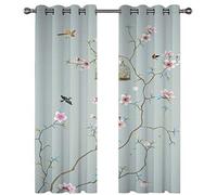 Eyelet Curtains For Living Room 264X214Cm 3D Light Green Flower And Bird Branches Printing Pattern, Super Soft Thermal Insulated Living Room Blackout Curtains Boys Girls Nursery Home Decoration 2 P