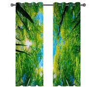 Eyelet Curtains For Living Room 264X214Cm 3D Upward View Of The Green Willow Forest Printing Pattern, Super Soft Thermal Insulated Living Room Blackout Curtains Boys Girls Nursery Home Decoration 2