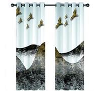 Eyelet Curtains For Living Room 264X214Cm 3D White, Black And Gold Flying Birds On The Mountains Printing Pattern, Super Soft Thermal Insulated Living Room Blackout Curtains Boys Girls Nursery Home